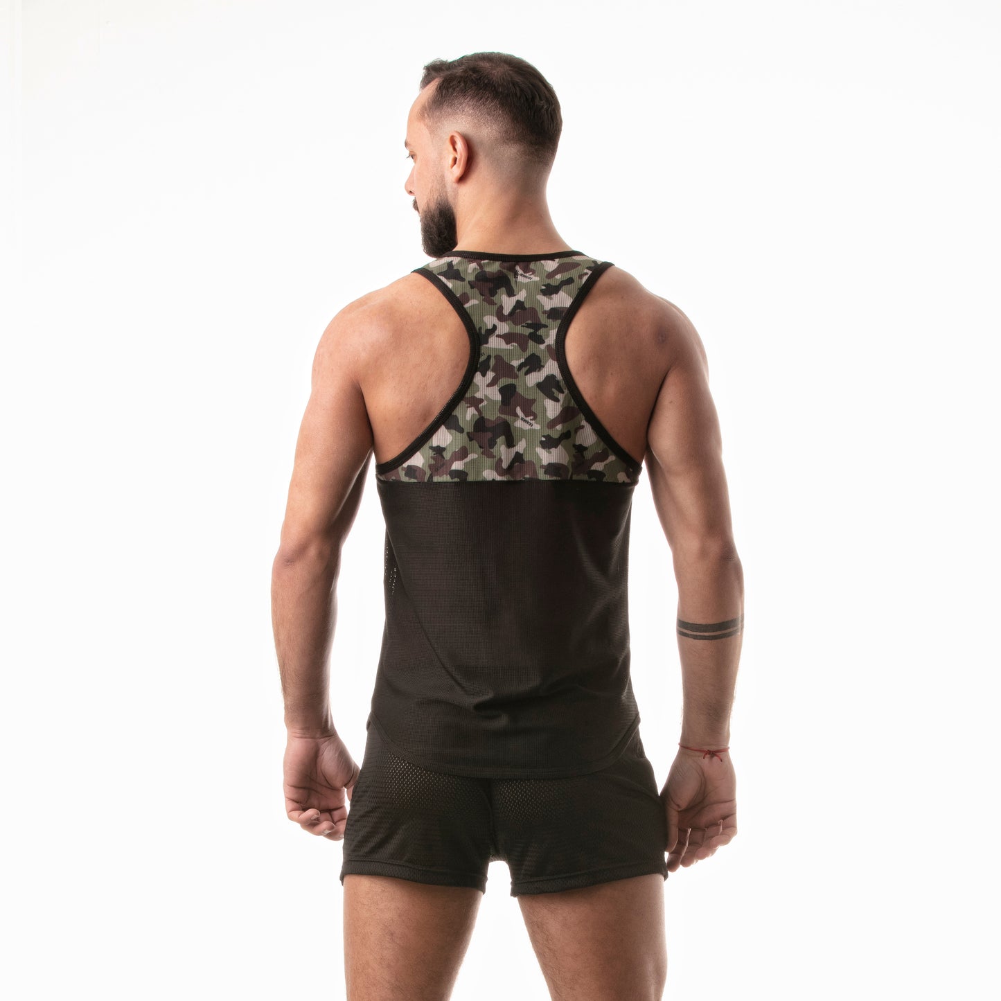 Camo Print Racer Tank Top Black