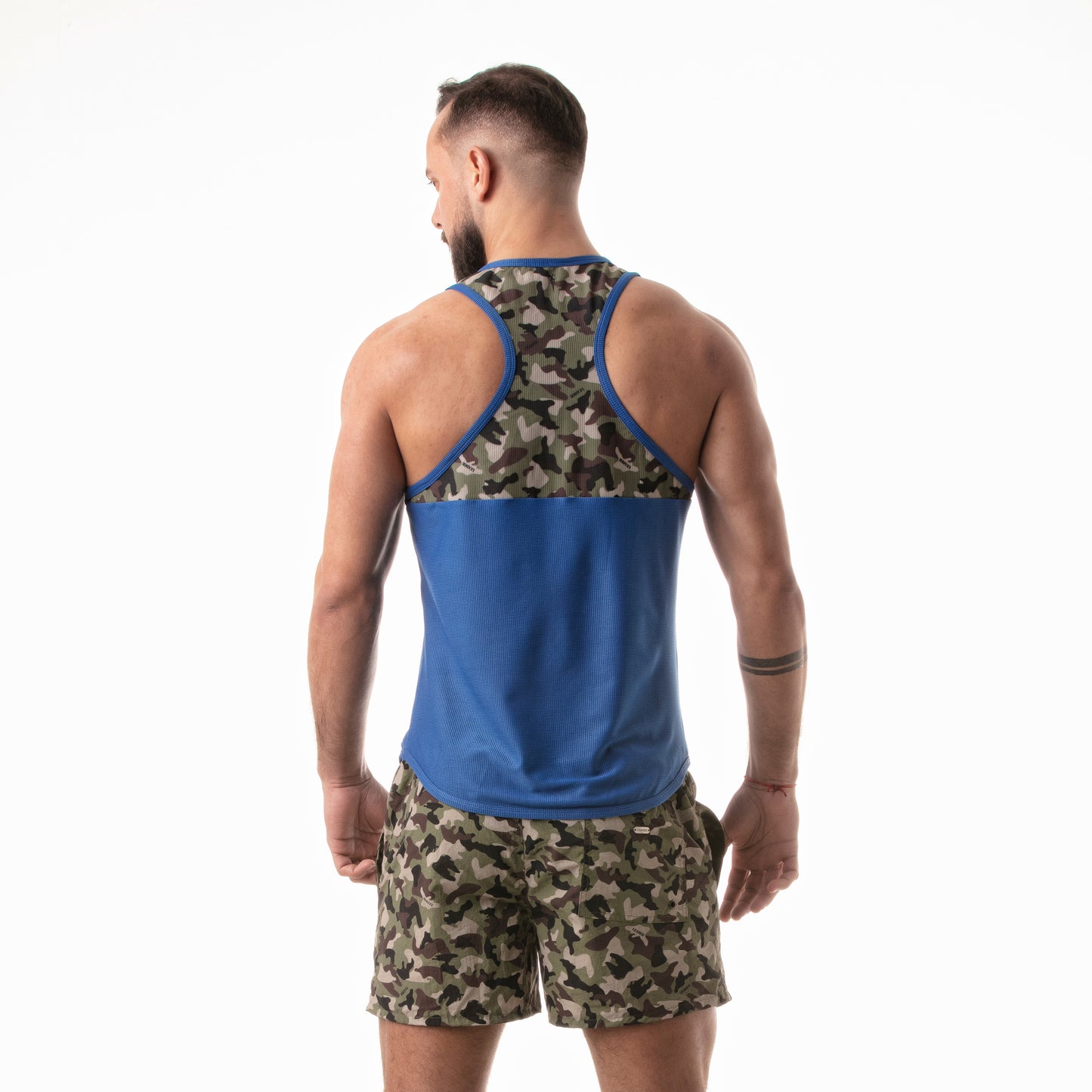 Camo Print Racer Tank Top Blue