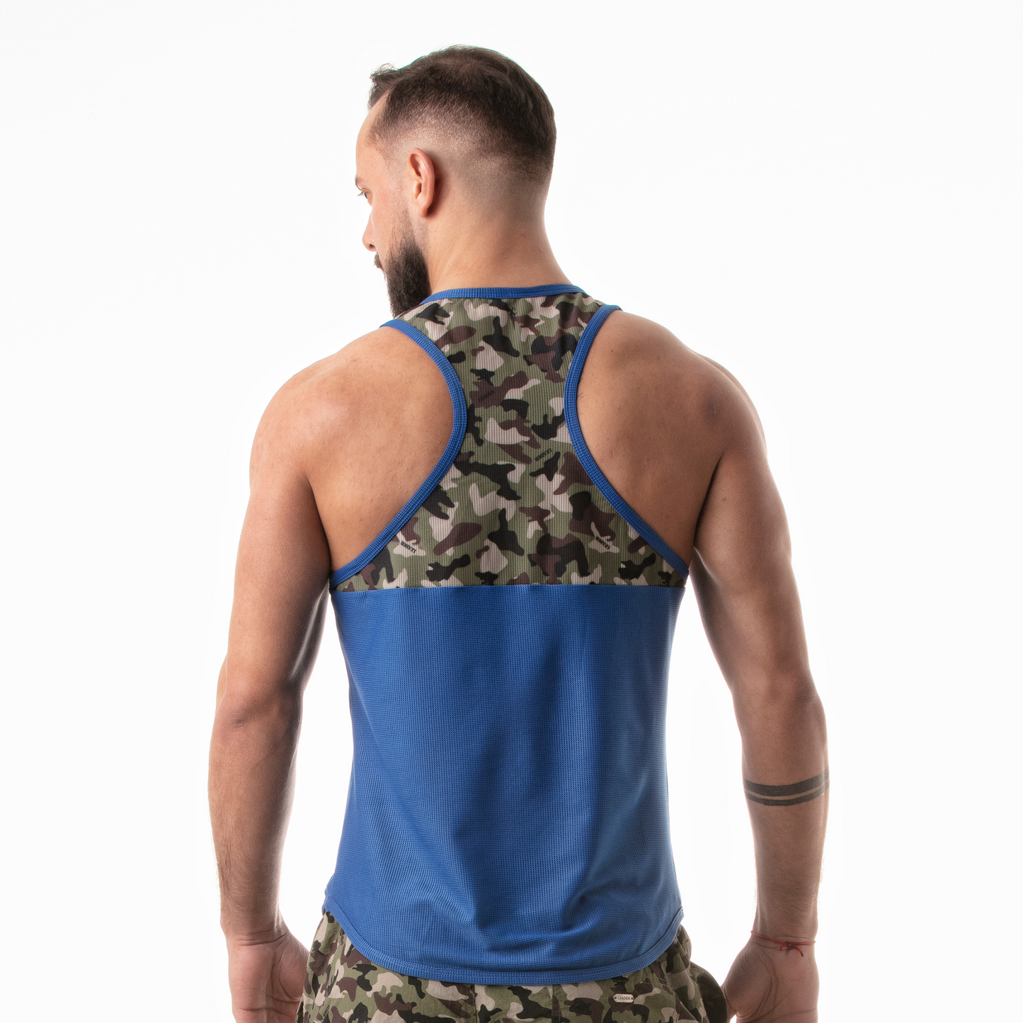 Camo Print Racer Tank Top Blue