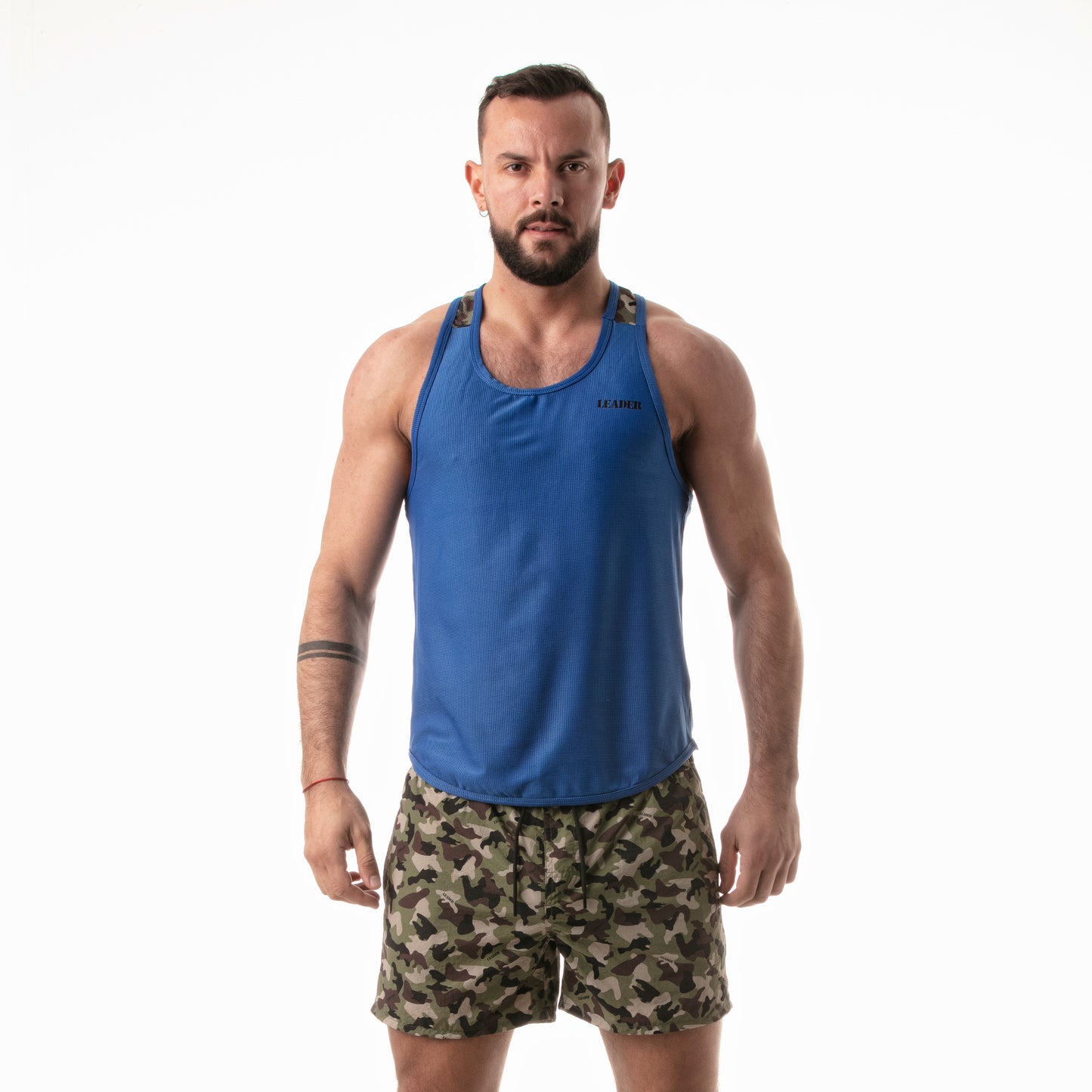 Camo Print Racer Tank Top Blue