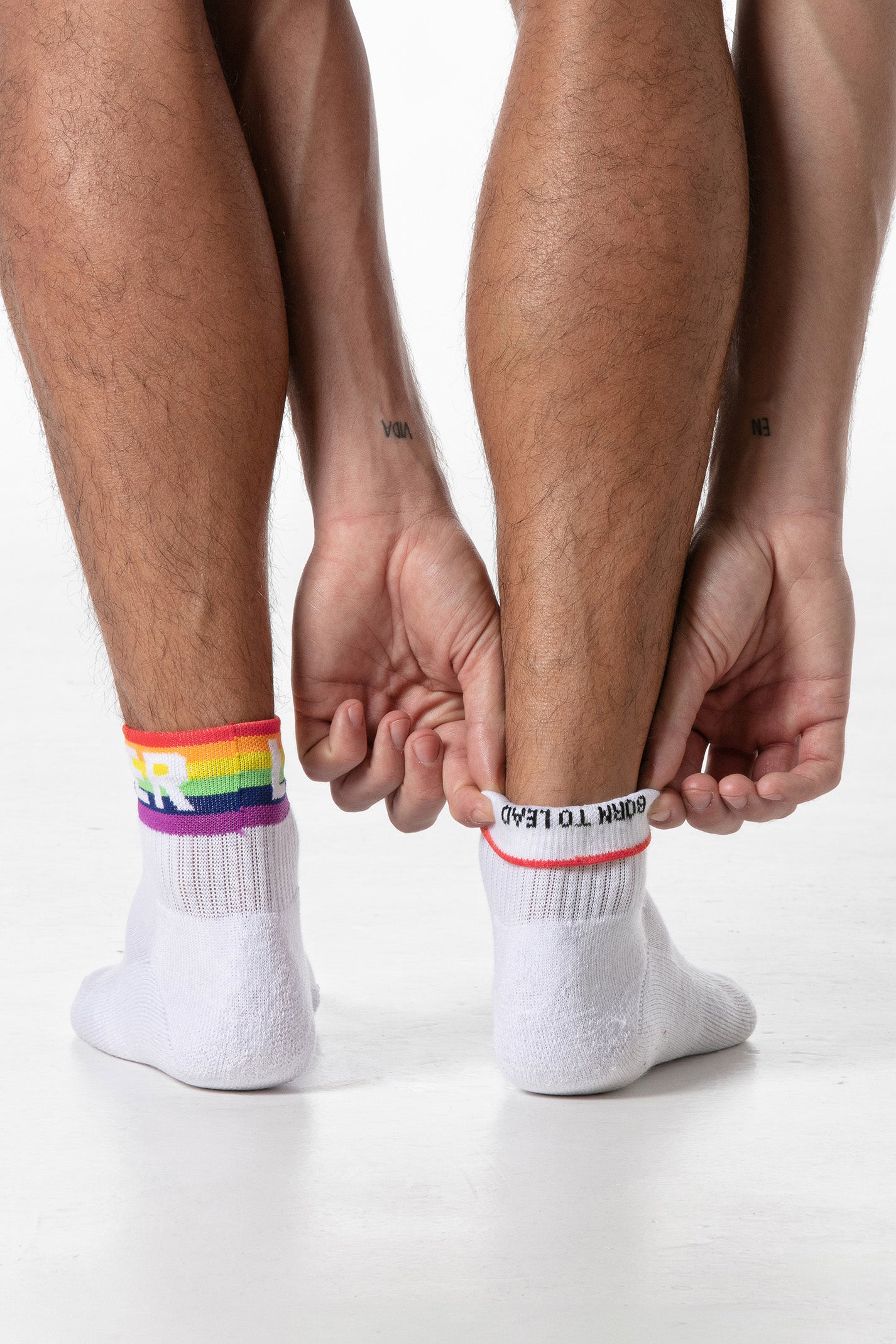 Rainbow Ankle Socks White