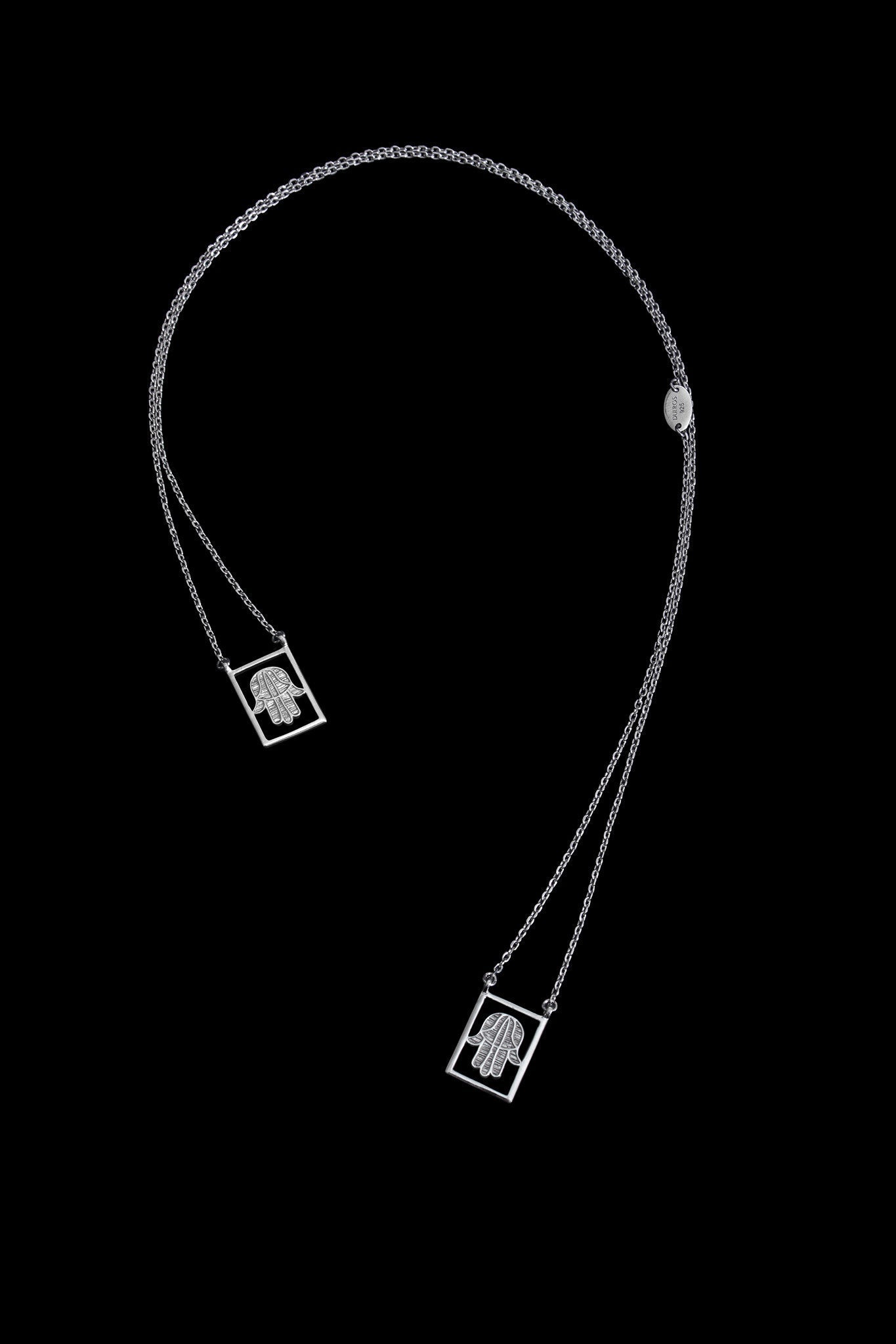 Design Hand Of Fatima Double Pendant Guardian Scapular Silver Necklace 925 Sterling Jewelry Present From Barcelona Protecting Talisman Escapulario Gay For Man Unisex 2 Hamsa