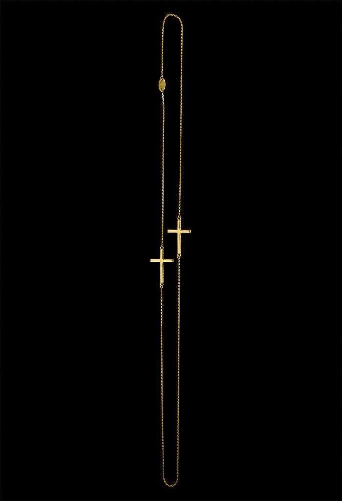 Design Black Stone Cross Double Pendant Guardian Scapular Gold Plated Necklace Yellow Jewelry Present From Barcelona Protecting Talisman Escapulario Gay For Man Unisex 2