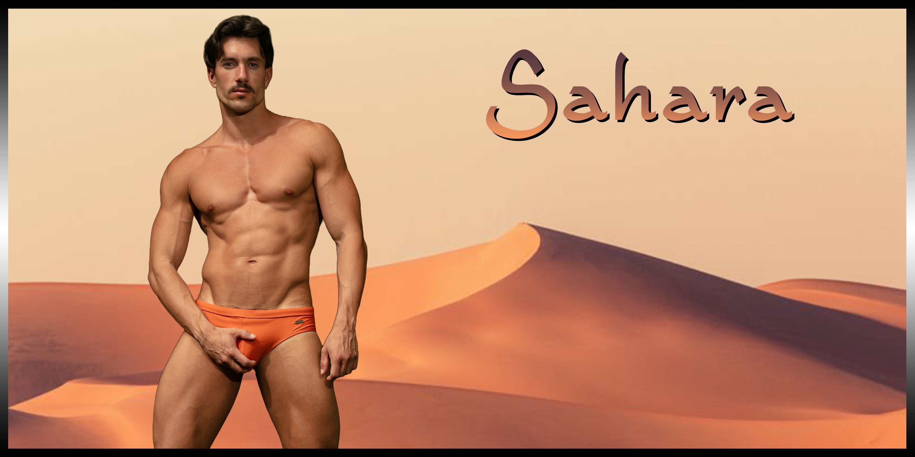 Model Eric wearing Sahara Swunderwear on Sahara background