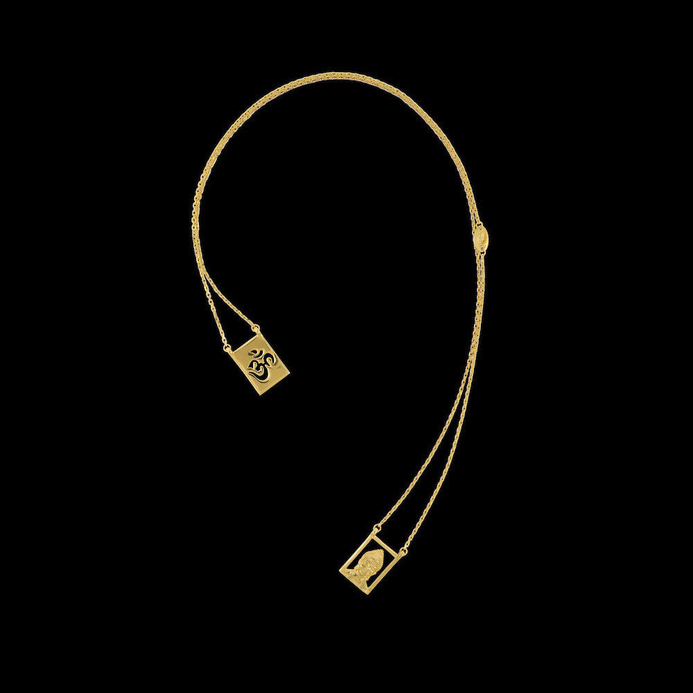 Design Buddha Om Double Pendant Guardian Scapular Gold Plated Necklace Yellow Jewelry Present From Barcelona Protecting Talisman Escapulario Gay For Man Unisex 2