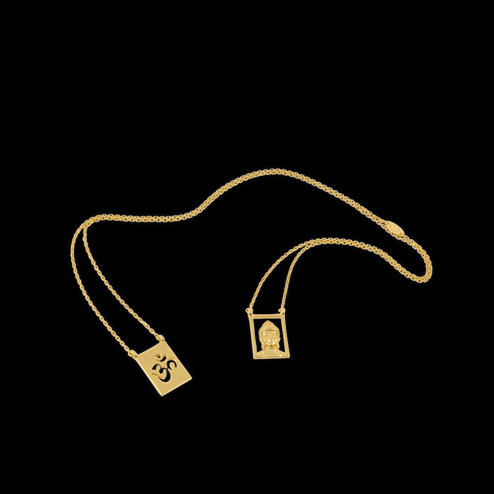 Design Buddha Om Double Pendant Guardian Scapular Gold Plated Necklace Yellow Jewelry Present From Barcelona Protecting Talisman Escapulario Gay For Man Unisex 2