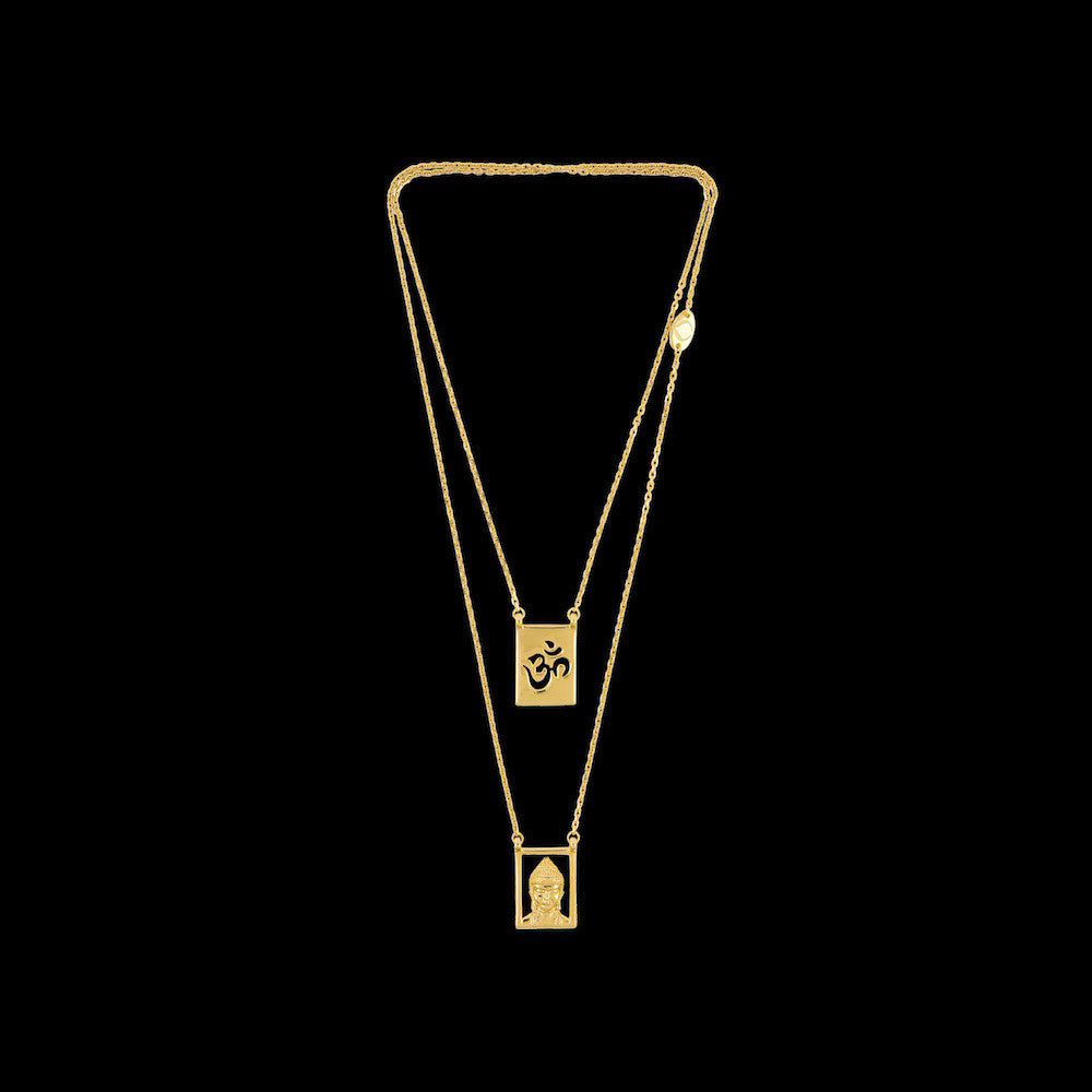 Design Buddha Om Double Pendant Guardian Scapular Gold Plated Necklace Yellow Jewelry Present From Barcelona Protecting Talisman Escapulario Gay For Man Unisex 2