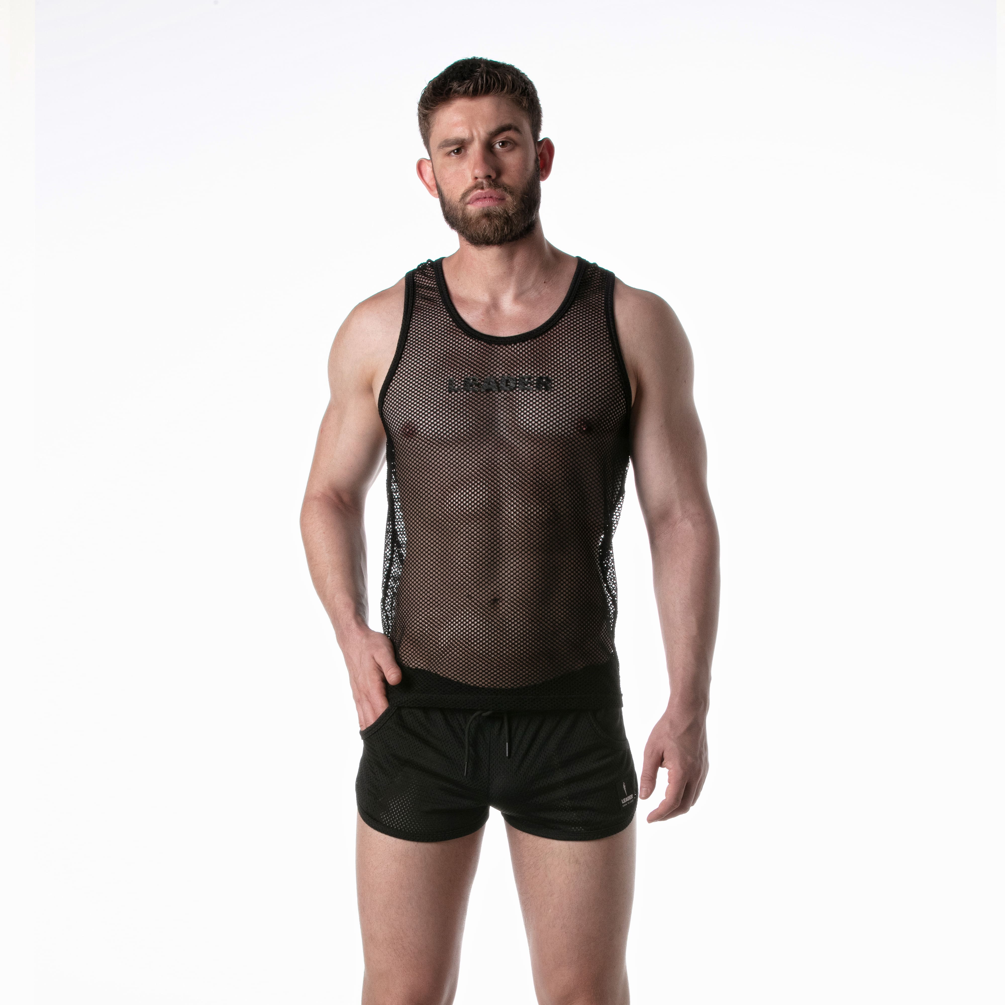 Mesh Tank Top Black w/ Black Detail – LEADER Menswear